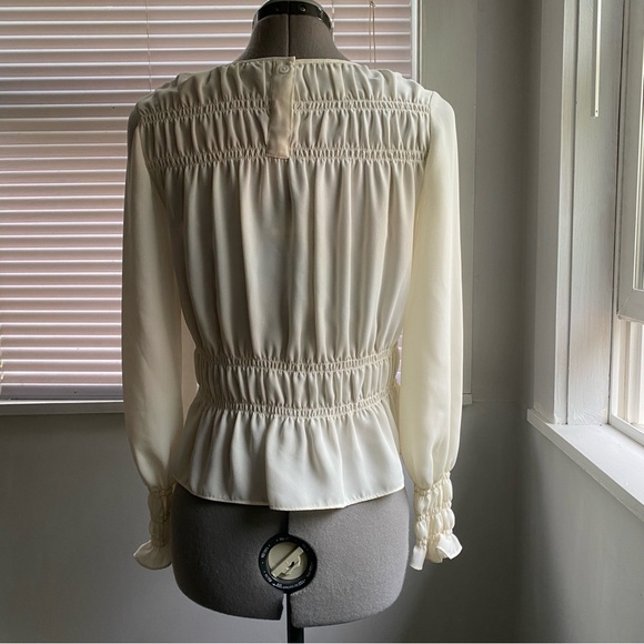 CLUB MONACO Women's Off White Long Ruffle Sleeve Blouse Cottagecore Size XS - Picture 4 of 12